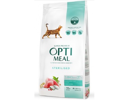 Сухий корм Optimeal для стерилізованих кішок і кастрованих котів, з індичкою і вівсом, 10 кг