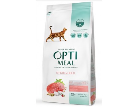 Сухой корм Optimeal для стерилизованных кошек и кастрированных котов, с говядиной, 10 кг