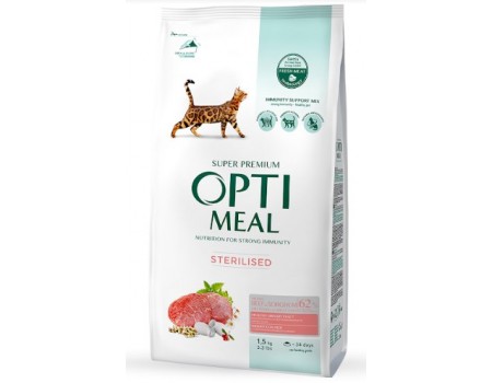 Сухий корм Optimeal для стерилізованих кішок і кастрованих котів, з яловичиною, 1.5 кг