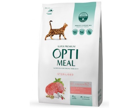Сухой корм Optimeal для стерилизованных кошек и кастрированных котов, с говядиной, 4 кг