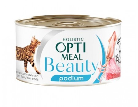 Консервы Optimeal Beauty Podium для кошек, тунец в соусе с кольцами кальмара, 70 г
