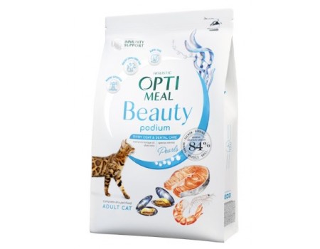 Сухой корм Optimeal Beauty Podium для кошек, уход за шерстью и зубами, на основе морепродуктов, 1.5 кг