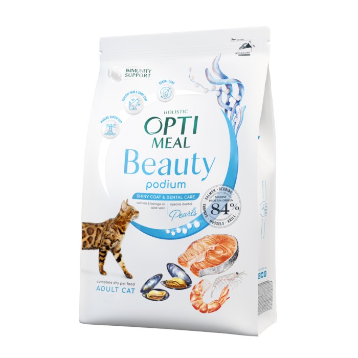 Сухой корм Optimeal Beauty Podium для кошек, уход за шерстью и зубами, на основе морепродуктов, 4 кг