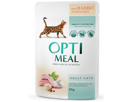 Вологий корм Optimeal для дорослих кішок, з кроликом в білому соусі, 85 г