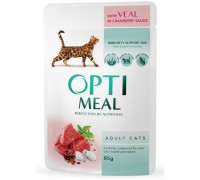 Вологий корм Optimeal для дорослих кішок, з телятиною в журавлинний со..