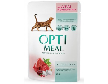 Влажный корм Optimeal для взрослых кошек, с телятиной в клюквенный соусе, 85 г