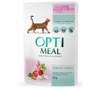 Вологий корм Optimeal для дорослих кішок, з ягням і овочами в желе, 85..