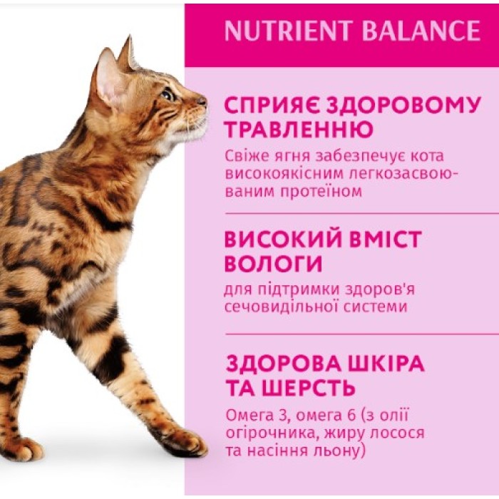 Вологий корм Optimeal для дорослих кішок, з ягням і овочами в желе, 85 г