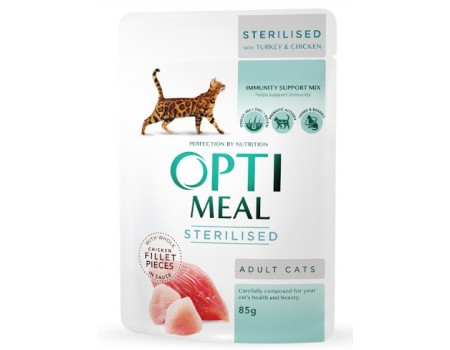 Влажный корм Optimeal для стерилизованных кошек и кастрированных котов, с индейкой и куриным филе, 85 г