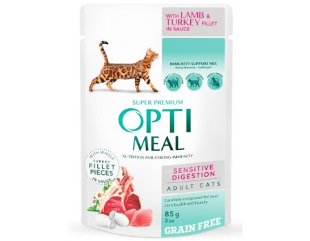 Вологий корм Optimeal для дорослих кішок, з ягням і індичкою, 85 г
