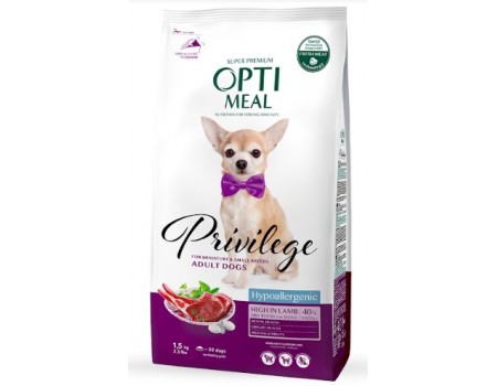Беззерновой сухий корм Optimeal для дорослих собак мініатюрних і малих порід, з ягням, 1.5 кг