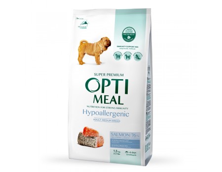 Гипоаллергенный сухой корм Optimeal для взрослых собак средних пород, с лососем, 1.5 кг