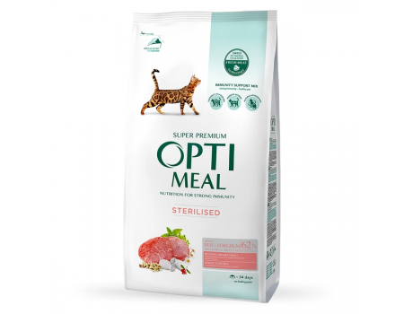 Сухий корм Optimeal для стерилізованих кішок і кастрованих котів, з яловичиною, 700 г