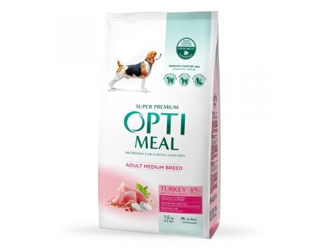Сухой корм Optimeal для взрослых собак средних пород, с индейкой, 1.5 кг