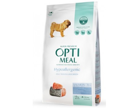 Сухий корм Optimeal для дорослих собак середніх і великих порід, гіпоалергенний, з лососем, 12 кг