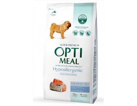 Гіпоалергенний сухий корм Optimeal для дорослих собак середніх порід, з лососем, 1.5 кг
