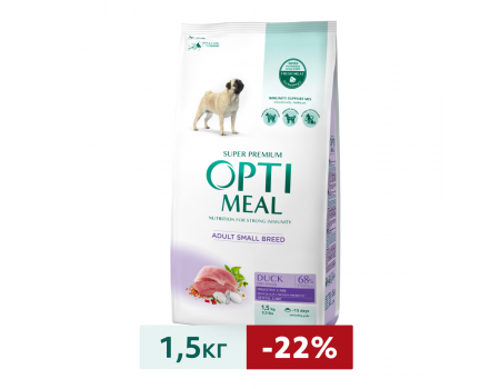 Сухой корм Optimeal для взрослых собак малых пород, с уткой, 1.5 кг