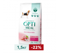 Сухий корм Optimeal для дорослих собак середніх порід, з індичкою, 1.5..