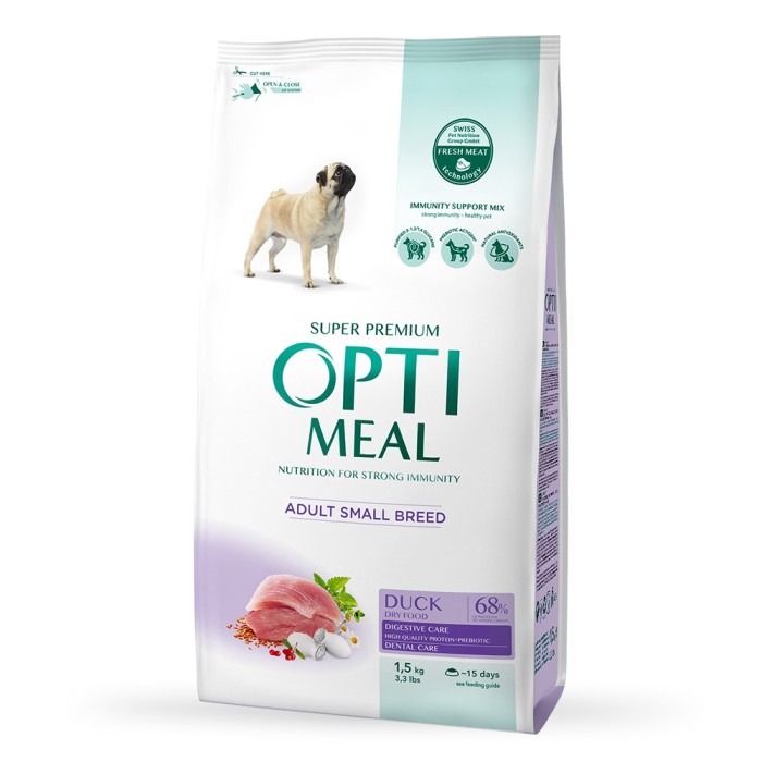 Сухой корм Optimeal для взрослых собак малых пород, с уткой, 1.5 кг