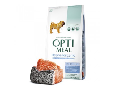 пошкоджено упаковку// OptiMeal (Оптимил) Гипоаллергенный сухой корм для собак средних пород - лосось 12 кг