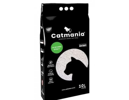 Бентонитовый наполнитель Catmania для кошек с запахом алое вера, зеленые гранулы, 10 л