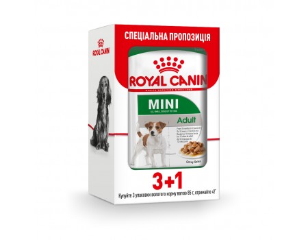 Влажный корм для взрослых собак мелких пород Royal Canin Mini Adult pouch 85 г, 3+1 шт в подарок (домашняя птица)