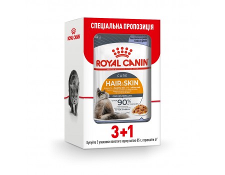 Влажный корм для кошек Royal Canin Hair & Skin Care jelly pouch 85 г, 3+1 шт - домашняя птица