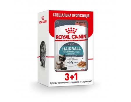 Вологий корм для котів Royal Canin Hairball Care Gravy pouch 85 г, 3+1 шт - домашня птиця