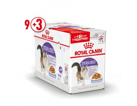 Акция Royal canin STERILISED JELLY 0.085kg - упаковка 9шт +3шт в подарок