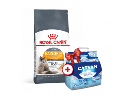 Акция Сухой корм для кошек Royal Canin HAIR&SKIN 4 кг + Наполнитель для туалетов Catsan 5 л