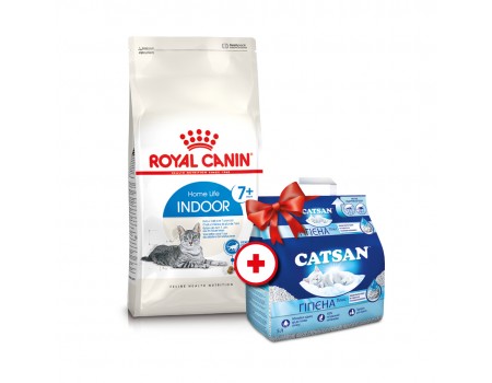 Акция Сухой корм для кошек Royal Canin INDOOR 7+(от 7 лет) 3,5 кг + Наполнитель для туалетов Catsan 5 л