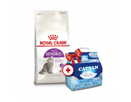 Акция Сухой корм для кошек Royal Canin SENSIBLE 4 кг + Наполнитель для туалетов Catsan 5 л