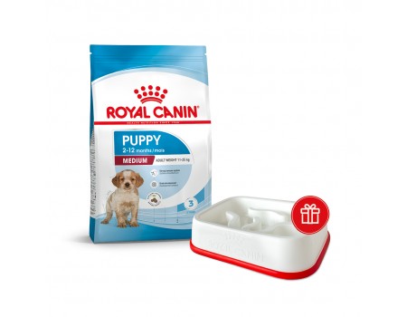 Сухой корм ROYAL CANIN MEDIUM PUPPY для щенков средних пород, 4 кг + миска для медленного питания в подарок