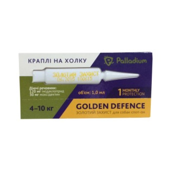КАПЛИ НА ХОЛКУ GOLDEN DEFENCE ОТ ПАРАЗИТОВ ДЛЯ СОБАК 4-10 КГ ( 1 пипетка)