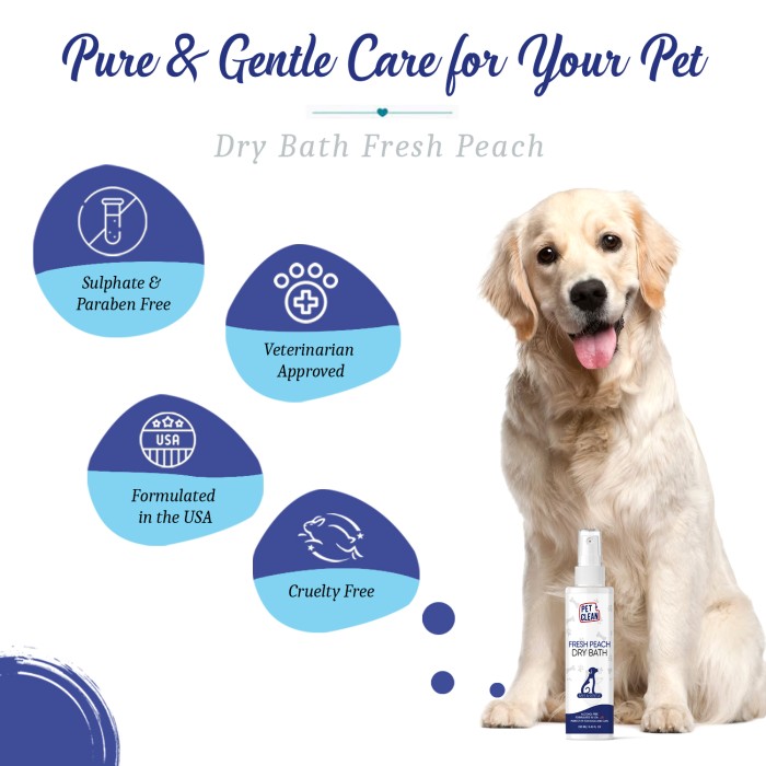 Сухий шампунь Pet Clean DRY BATH-FRESH PEACH  для домашніх тварин з ароматом персику 250мл