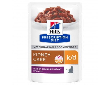 Вологий корм Hills Feline k/d Beef, захворювання нирок, ниркова нед-сть, яловичина, пауч 85г