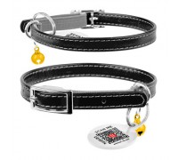 Ошейник для котов кожаный WAUDOG Glamour с QR паспортом, без украшений..