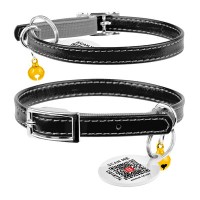 Нашийник для котів шкіряний WAUDOG Glamour з QR паспортом, без прикрас, Ш 9 мм, Дл 22-30 см, чорний