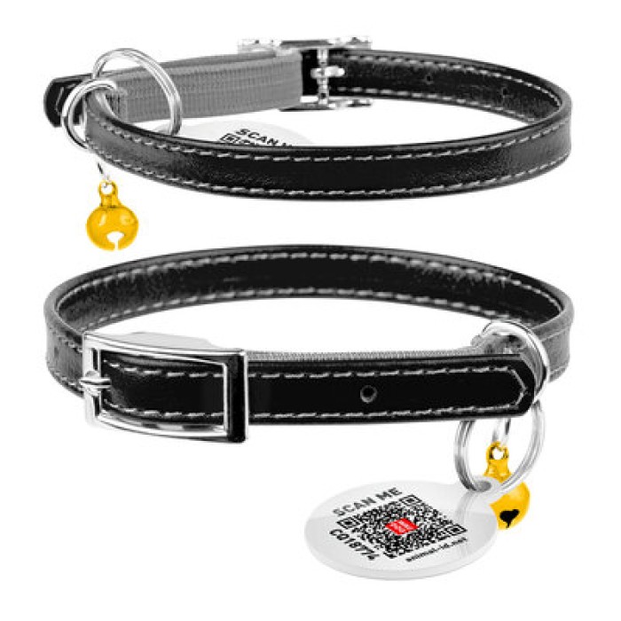 Нашийник для котів шкіряний WAUDOG Glamour з QR паспортом, без прикрас, Ш 9 мм, Дл 22-30 см, чорний