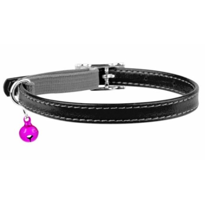 Ошейник для котят кожаный WAUDOG Glamour с QR паспортом, без украшений, Ш 9 мм, Дл 17-20 см, черный