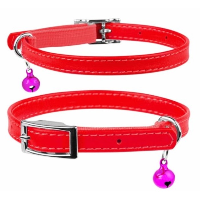 Ошейник для котят кожаный WAUDOG Glamour с QR паспортом, без украшений, Ш 9 мм, Дл 17-20 см, красный