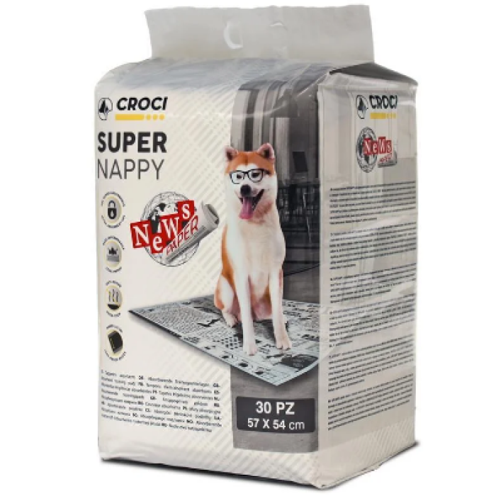 SUPER NAPPY(СУПЕР НАППИ ) Пеленки для собак (принт газета) 57х54, 30шт