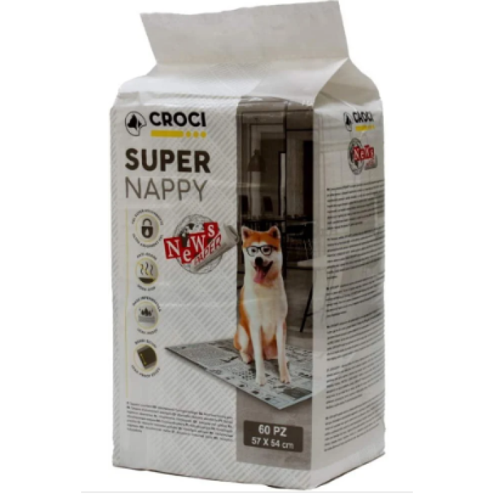 SUPER NAPPY(СУПЕР НАППИ ) Пеленки для собак (принт газета) 57х54, 60шт