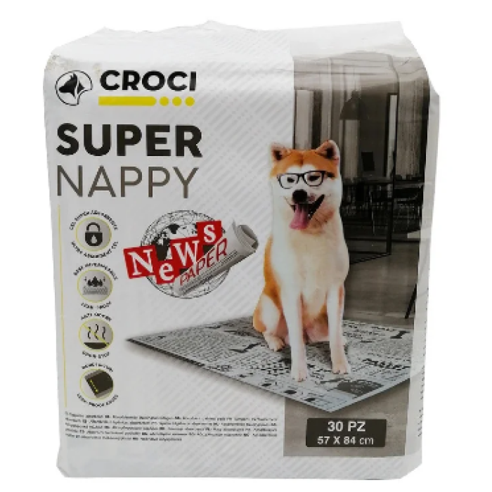 SUPER NAPPY(СУПЕР НАППИ ) Пеленки для собак (принт газета) 84х57см  30 шт 
