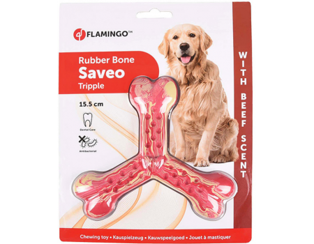 Flamingo Rubber Flexo Saveo Triple Bone Beef ФЛАМІНГО САВЕО ТРІЙНА КІСТКА жувальна іграшка для собак, смак яловичини, 15,5х14 см.