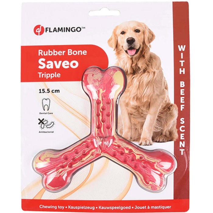 Flamingo Rubber Flexo Saveo Triple Bone Beef ФЛАМІНГО САВЕО ТРІЙНА КІСТКА жувальна іграшка для собак, смак яловичини, 15,5х14 см.
