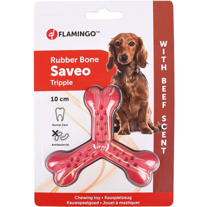 Flamingo Rubber Flexo Saveo Triple Bone Beef ФЛАМІНГО САВЕО ТРІЙНА КІСТКА жувальна іграшка для собак, смак яловичини, 10х8,5 см.