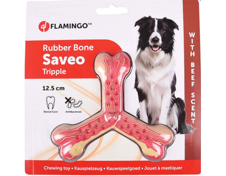 Flamingo Rubber Flexo Saveo Triple Bone Beef ФЛАМИНГО САВЕО ТРОЙНАЯ КОСТЬ жевательная игрушка для собак, вкус говядины, 12,5х11 см.