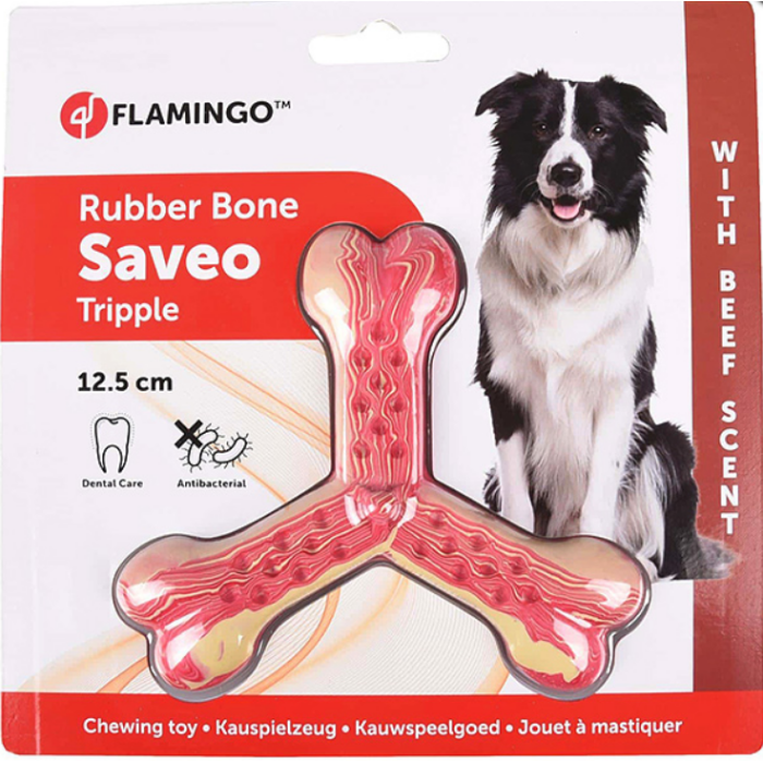 Flamingo Rubber Flexo Saveo Triple Bone Beef ФЛАМІНГО САВЕО ТРІЙНА КІСТКА жувальна іграшка для собак, смак яловичини, 12,5х11 см.