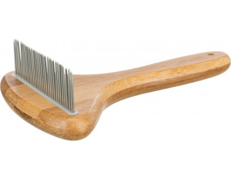 Гребінець-граблі Trixie з обертовими зубцями для короткошерстих (бамбук/метал) 10х17см